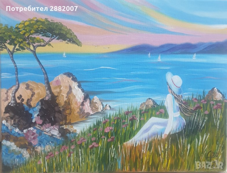 Картина "Синьо безвремие" /маслени бои върху платно с дървена подрамка , снимка 1