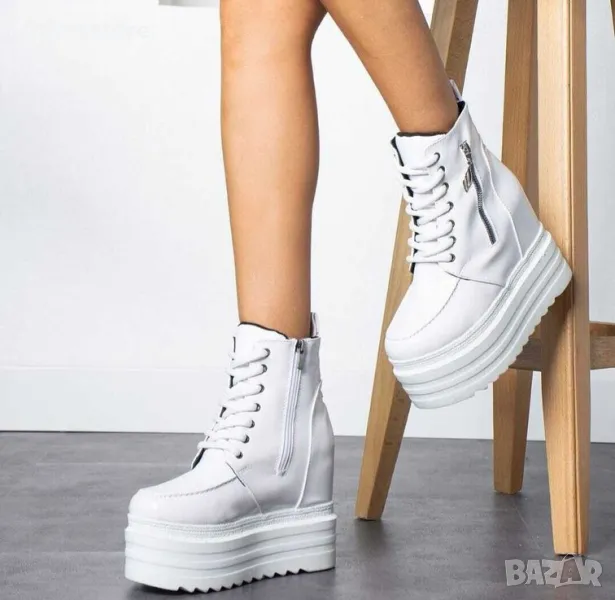 Боти на платформа - бяла кожа - BML88, снимка 1
