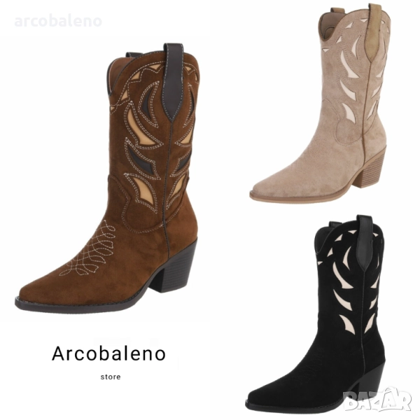 Дамски уестърн и байкърски ботуши, 3цвята , снимка 1