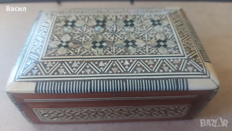Стара дървена кутия за бижута седеф Интарзия, снимка 1