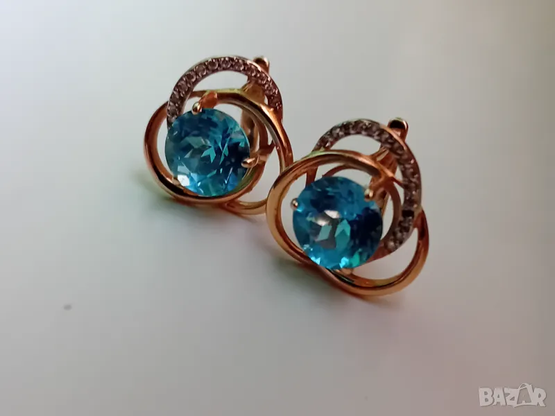 Руски златни обеци с естествен топаз, снимка 1