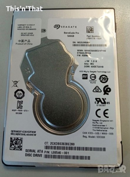 Твърд диск за лаптоп Seagate BarraCuda Pro, 500 GB, 7200 RPM, 128 MB, ST500LM034, снимка 1
