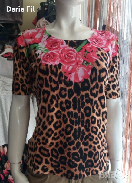 ИЗКЛЮЧИТЕЛНО КРАСИВА блуза в леопардов принт с червени рози, снимка 1