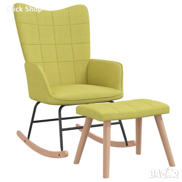 Люлеещ се стол с табуретка, зелен, плат, снимка 1