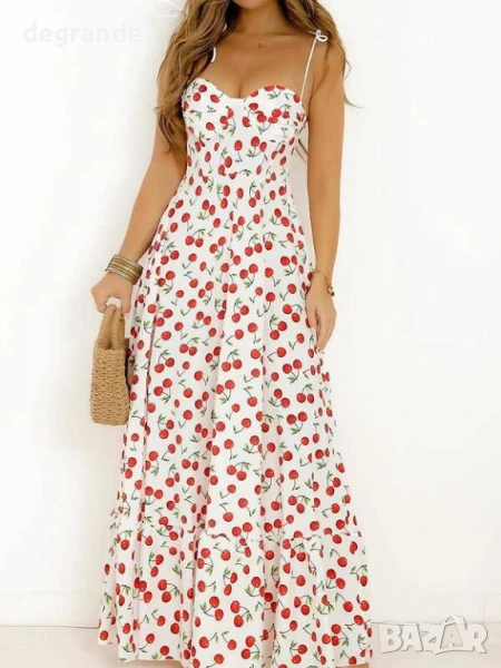 Дълга лятна рокля с череши   ХС С М Л  , снимка 1