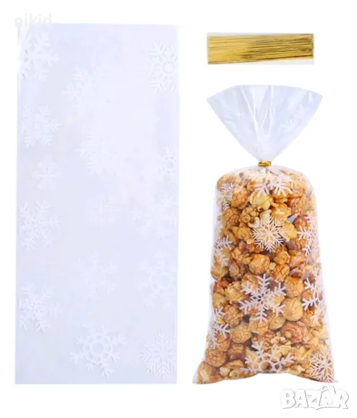 10 бр бели снежинки големи дълги Коледни подаръчни торбички опаковъчни пликчета сладки ръчна подарък, снимка 1