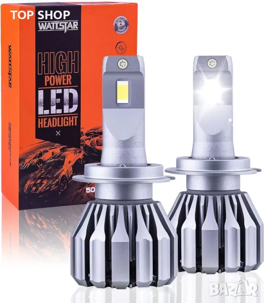 Wattstar H7 LED крушки за фарове, К-кт за преобразуване, 64W супер ярък Hi/Lo Beam фар с вентилатор, снимка 1