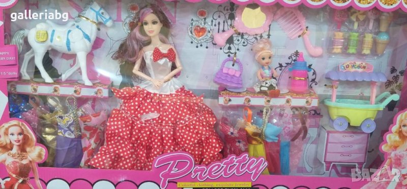 Голям комплект с голяма и малка кукла + конче и много аксесоари , снимка 1