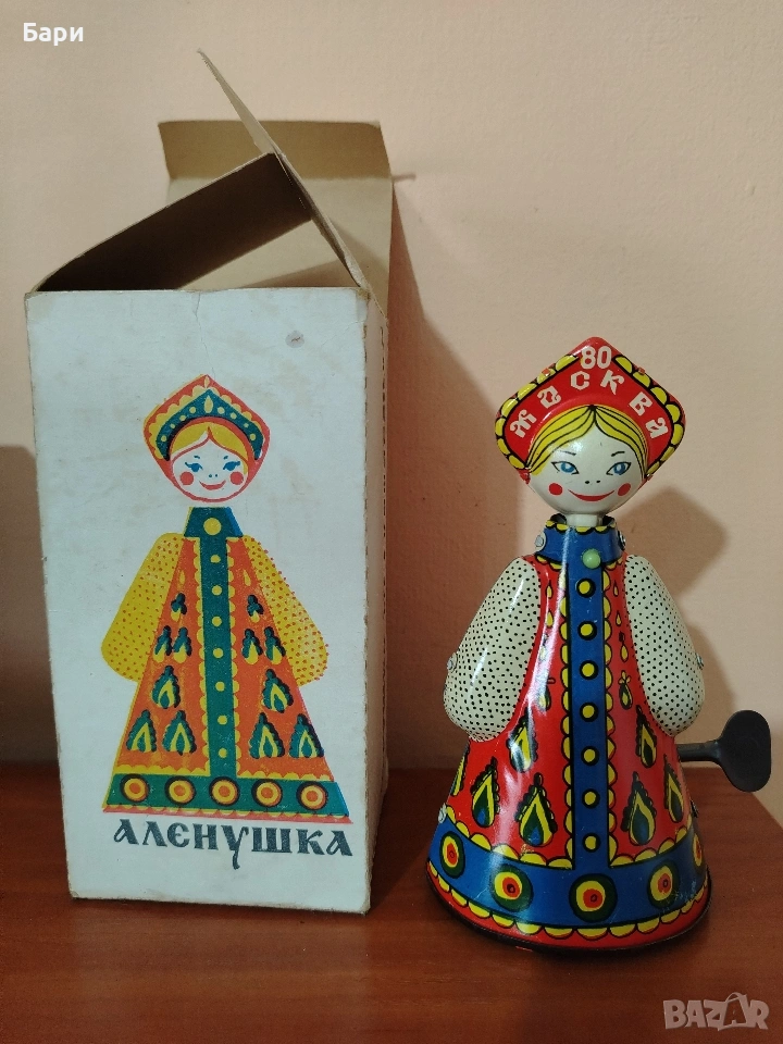 Тенекиена механична играчка АЛЕНУШКА /МОСКВА 80 СССР, снимка 1