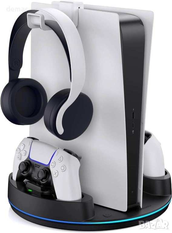 NEWDERY Вертикална стойка за PS5 /PS5 Slim/PS 5 Pro, RGB светлина, снимка 1