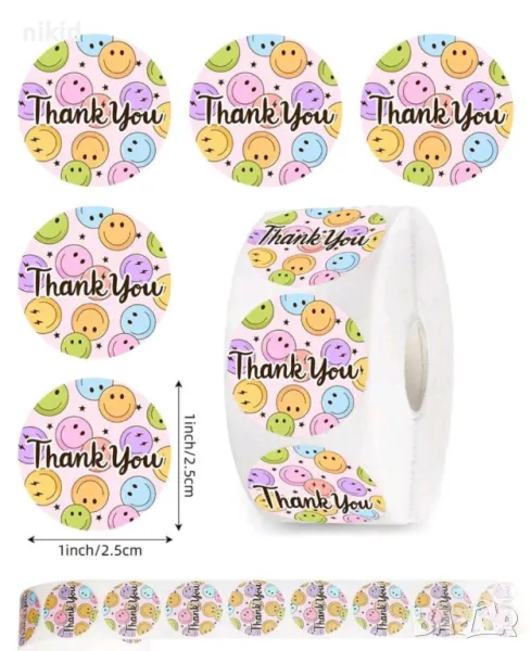 100 бр Thank you emoji смайли усмивки самозалепващи лепенки стикери ръчна изработка подарък, снимка 1