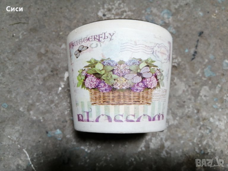 Керамични кашпа и чинийка, снимка 1