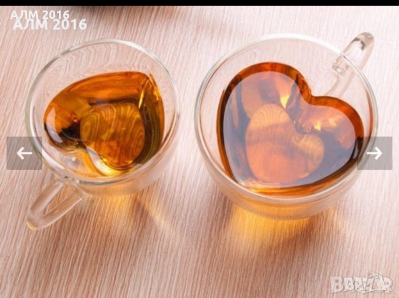 Чаша СЪРЦЕ стъклена с двойно дъно Свети Валентин, снимка 1