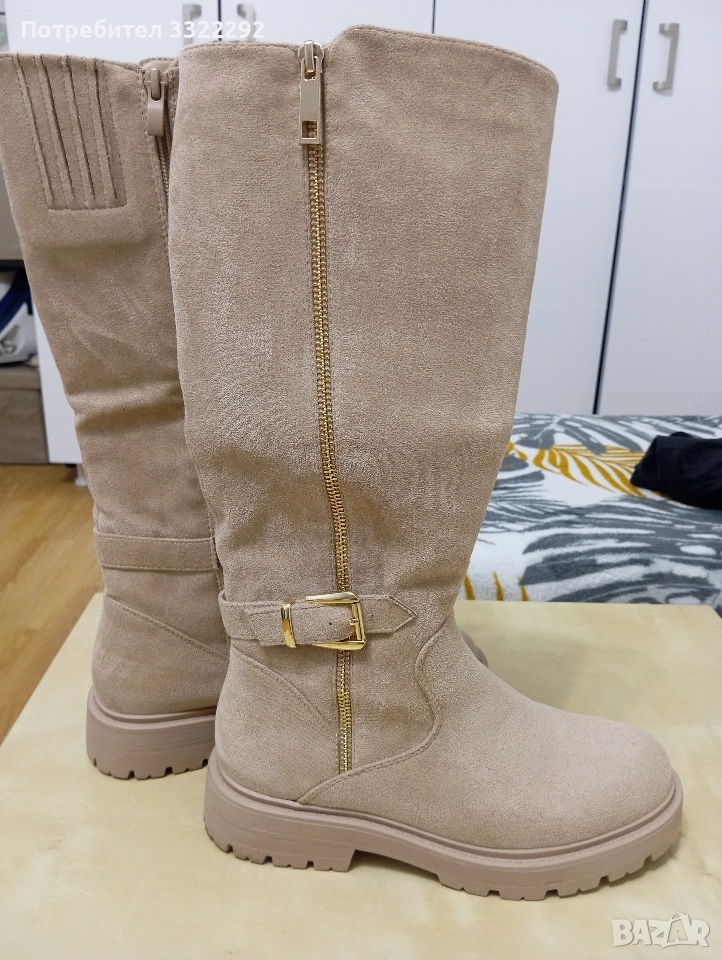 Дамски бежови ботуши, 38 , снимка 1