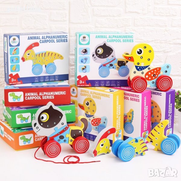 Дървени колички с форми на животни , снимка 1