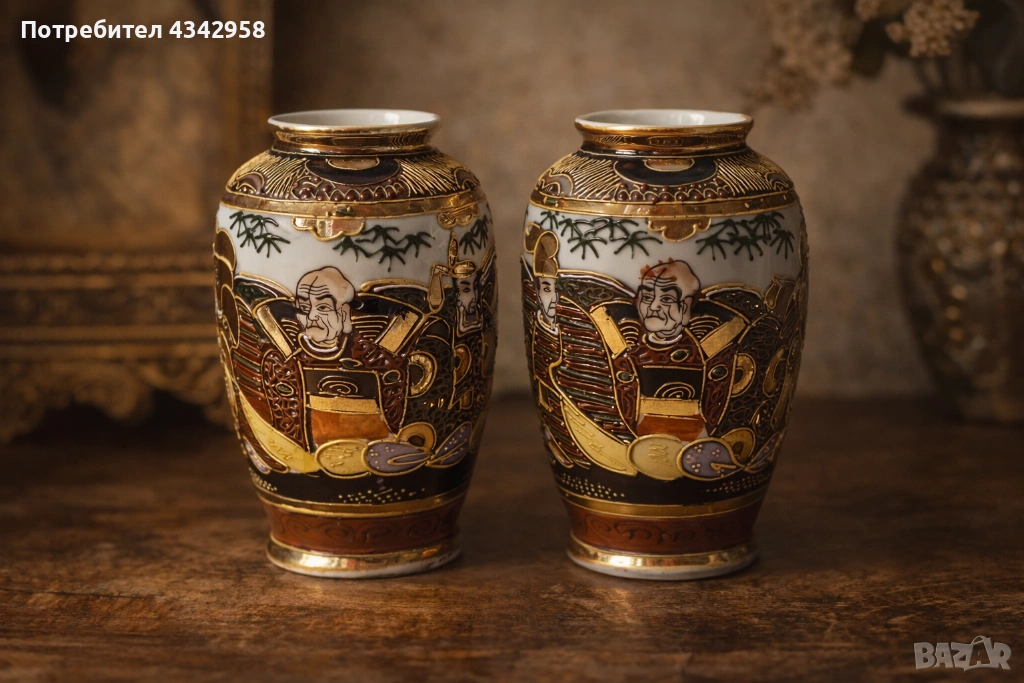  Винтажни японски порцеланови декоративни вази.1930-те г., снимка 1