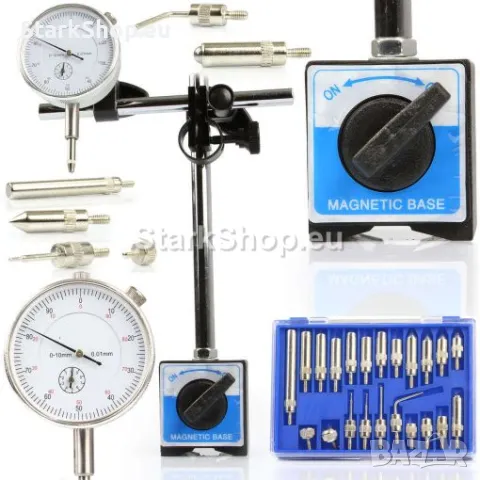 Измервателен Комплект с Магнитна Стойка и Индикаторен Часовник с 22 броя Накрайници Mar-Pol от 0-10м, снимка 2 - Други инструменти - 50273331