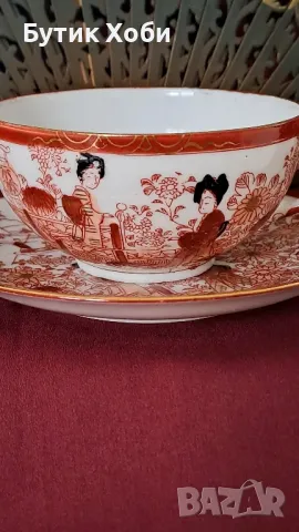Чашка и чинийка от костен порцелан , снимка 2 - Антикварни и старинни предмети - 49747484