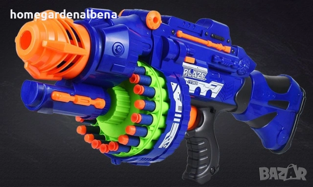 Детски полуавтоматичен пистолет с 20 меки куршума – бързо презареждане, голям бластер, снимка 4 - Коли, камиони, мотори, писти - 54109241