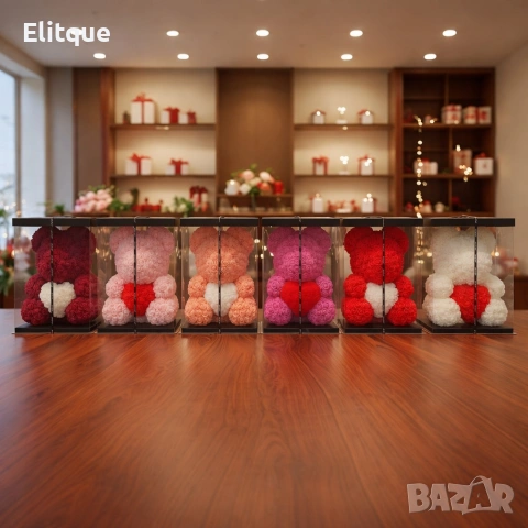 Мече от рози, 25см с подаръчна кутия в 3 цвята