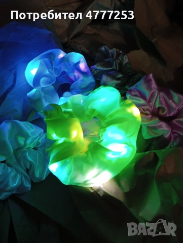 6 броя Скрънчи , лед скрънчи , ластик за коса , светещ ластик за коса