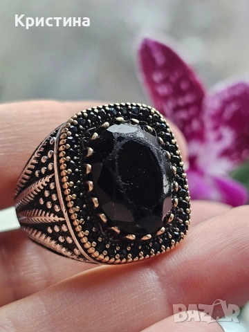 Мъжки сребърен пръстен с черен Обсидиан