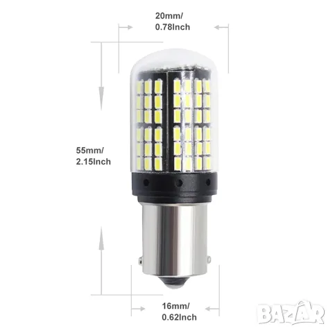 LED крушки 1156 BA15S P21W бели 12-24V 2 броя, снимка 3 - Аксесоари и консумативи - 55864932