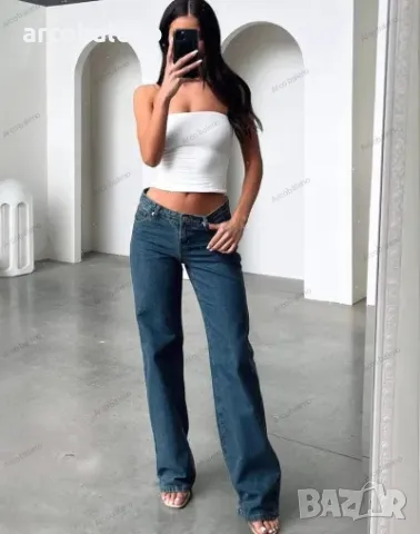 Модни ретро широки дамски дънки с прави крачоли и ниска талия, 2цвята , снимка 2 - Дънки - 48852722