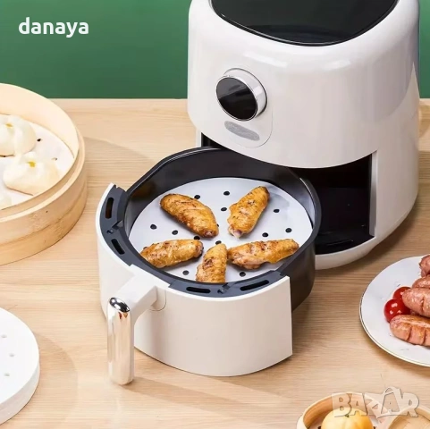 6552 Кръгли хартиени подложки за еър фрайър с дупки, 50 броя, снимка 3 - Аксесоари за кухня - 54079375