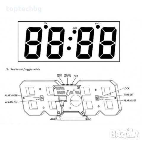 3D настолен часовник с аларма и термометър, снимка 8 - Стенни часовници - 33981862