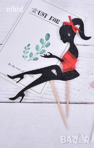 Лейди Силует Дама Момиче 2 части картонен топер на клечки украса декорация за торта Парти, снимка 5 - Други - 22498929