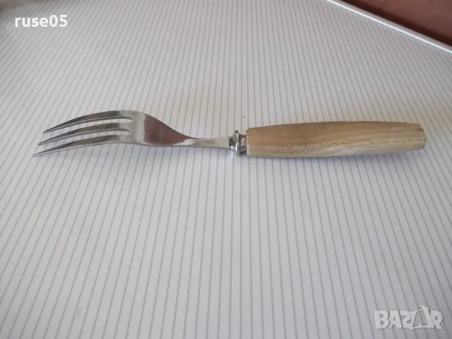 Вилица "ROSTFRI SWEDEN" с дървена дръжка, снимка 4 - Прибори за хранене, готвене и сервиране - 50367095