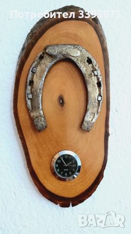 Подкова с часовник на дърво - ръчна изработка