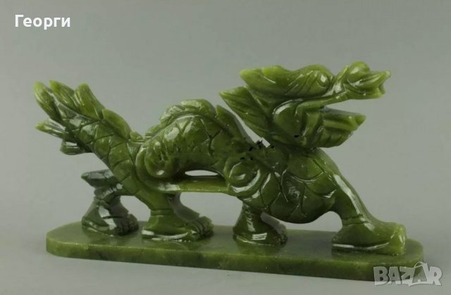 Изящен 100% естествен нефрит Ръчно изработена статуя  Тибетски дракон.