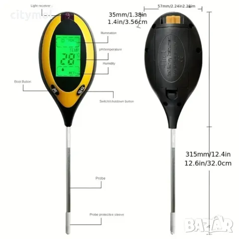 4 в 1 тестер за PH на почва, стойност, киселина, измерване на влажността, температура , снимка 5 - Други - 48044734