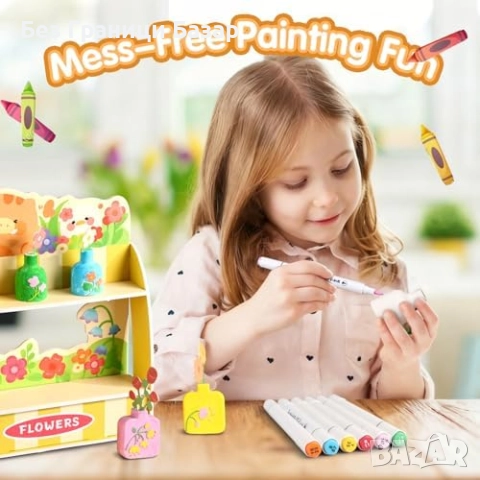 Нов Детски креативен сет гипсови вази с бои и цветя подарък за момичета, снимка 4 - Образователни игри - 52544653