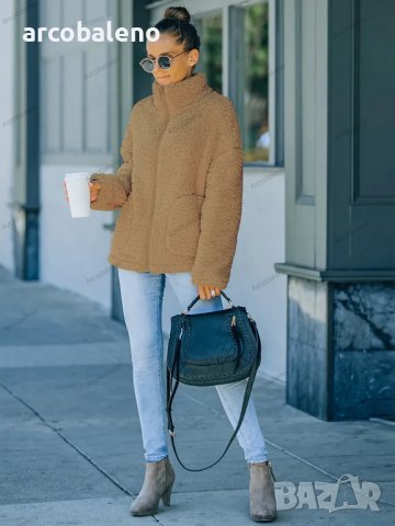 Дамско есенно-зимно топло яке с имитация на агнешки косъм, 6цвята , снимка 7 - Якета - 42090914