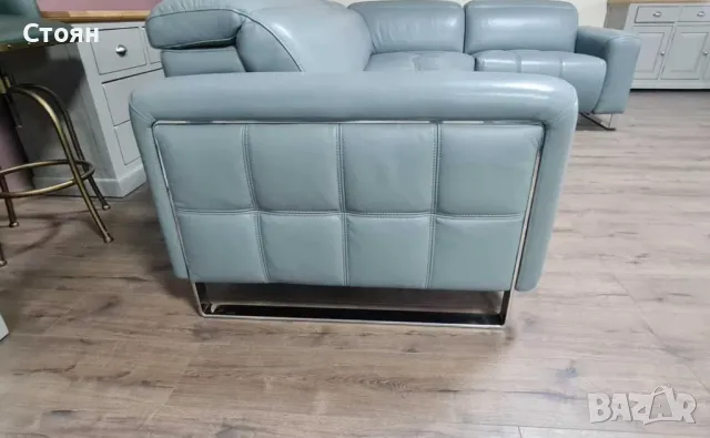  Сиво - син кожен ъглов диван "Marvella", снимка 4 - Дивани и мека мебел - 47498956