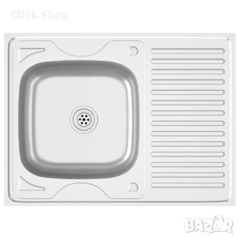 Кухненска мивка със сифон, сребриста, 800x600x155 мм, инокс, снимка 2 - Мивки - 42559149