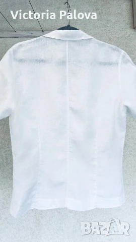 Бяла ленена риза ALESSIA LEON модерен дизайн, снимка 14 - Ризи - 50444283