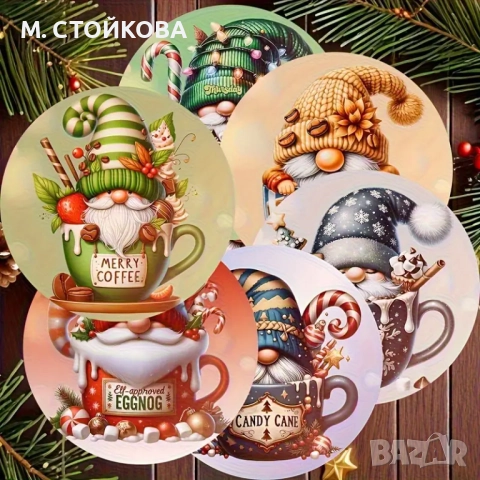 Големи дървени магнитчета за Коледа - гномове, снимка 7 - Декорация за дома - 51622520