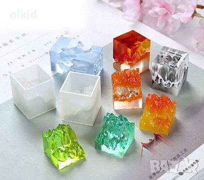 3D двустранен разполовен квадрат с вдлъбнатина имитация планина скала силиконов молд форма смола