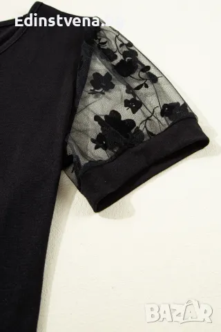 Дамска блуза в черно с детайли от флорален тюл, снимка 16 - Други - 50081862