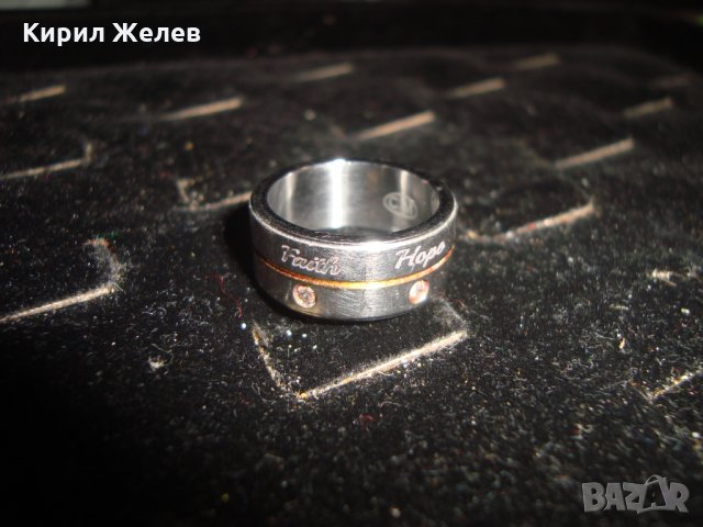 ВЯРА НАДЕЖДА ЛЮБОВ МАРКОВ ПРЪСТЕН БЛАГОРОДНА СТОМАНА ИНКРУСТИРАНИ СКЪПИ КАМЪНИ ФАСЕТИРАНИ 19625, снимка 5 - Пръстени - 32088875