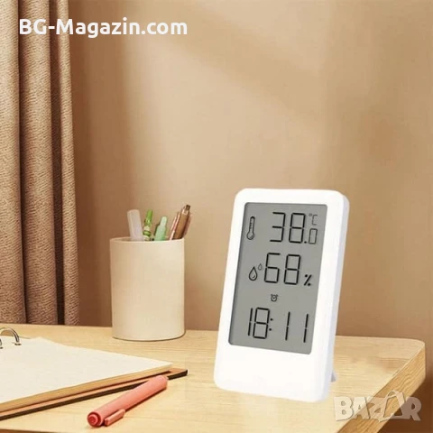 LED електронен настолен термометър с влагомер часовник аларма голям екран на батерии дигитален влага, снимка 9 - Други - 51039925