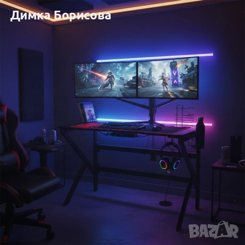 Геймърско компютърно бюро с RGB LED осветление, снимка 3 - Бюра - 53244920