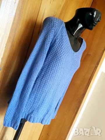 Синя дебела блуза изкуствена плетка с цепка на гърба С, снимка 2 - Блузи с дълъг ръкав и пуловери - 35052158