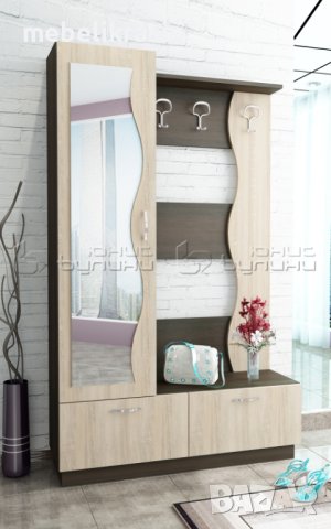 Портманто Сара - гардероб, огледало, два шкафа, 120/39/190h см, Венге роял/Дъб сонома