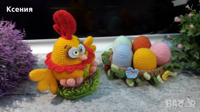 Петел + яйца. Плетена играчка. Ръчно изработени.