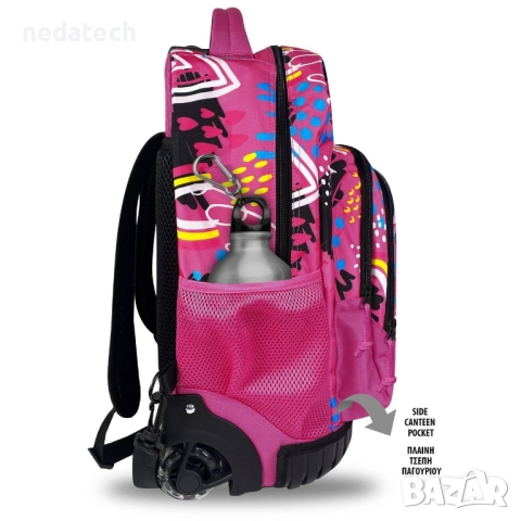 Ученическа раница на колелца One Love, Розов, 33x23x48см, снимка 2 - Раници - 51531003